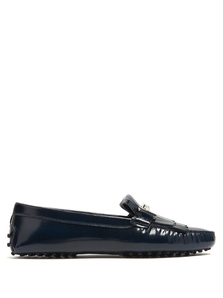 Tod's Gommini T-bar Fringed Leather Loafers