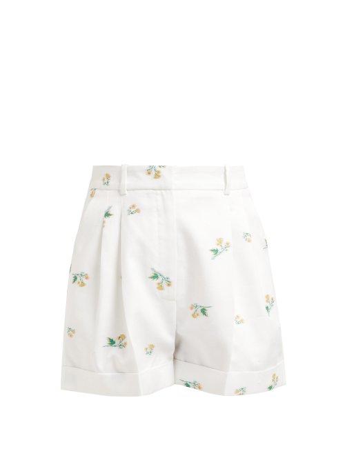 Matchesfashion.com Racil - Max Floral Cotton Blend Twill Shorts - Womens - White Multi