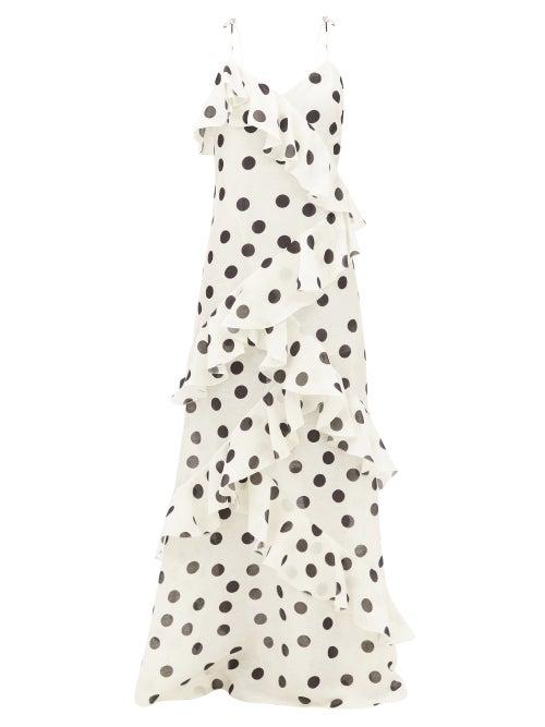 Raquel Diniz - Jade Polka Dot-print Linen-blend Maxi Dress - Womens - Black White