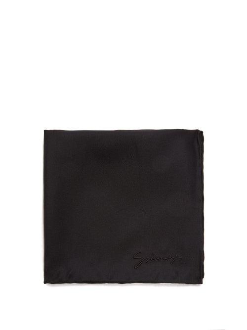 Matchesfashion.com Givenchy - Embroidered Logo Silk Faille Pocket Square - Mens - Black