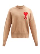 Ami - Ami De Caur Oversized-logo Cotton-blend Sweater - Mens - Beige