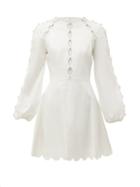 Matchesfashion.com Zimmermann - Goldie Scallop Cut Linen Blend Dress - Womens - White