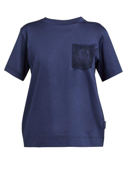 Matchesfashion.com Moncler - Lace Pocket Mercerised Cotton T Shirt - Womens - Navy
