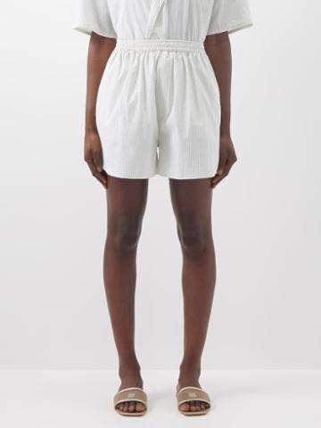 Deiji Studios - Striped Organic-cotton Shorts - Womens - White Stripe