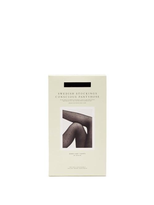 Ladies Lingerie Swedish Stockings - Doris Polka-dot 40-denier Tights - Womens - Black