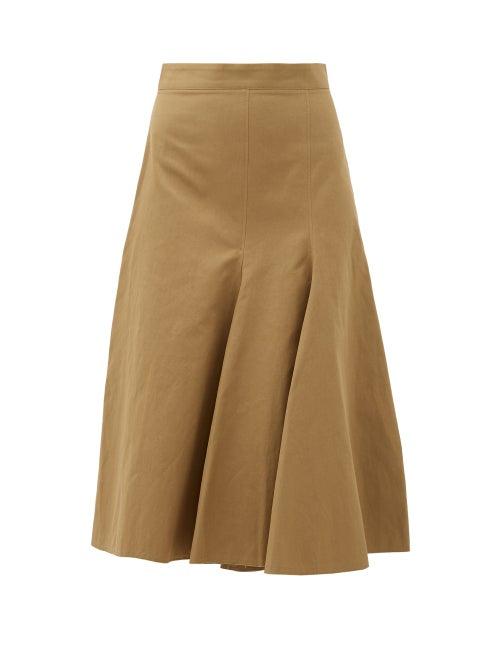 Matchesfashion.com Joseph - Barton Flared-panel Cotton-blend Skirt - Womens - Khaki