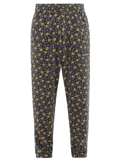 Matchesfashion.com Martine Rose - Logo-patch Floral Fleece Track Pants - Mens - Blue