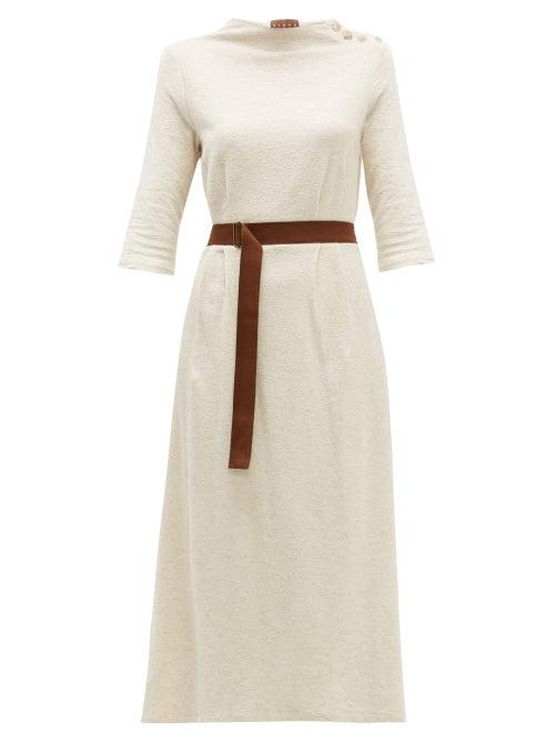 Matchesfashion.com Albus Lumen - Taza Belted Cotton Blend Midi Dress - Womens - Nude