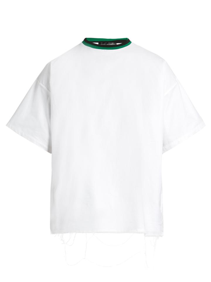 Longjourney Baggy Raw-edged Cotton T-shirt