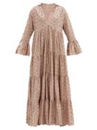 Matchesfashion.com Dodo Bar Or - Enid Tiered Floral-appliqu Cotton Maxi Dress - Womens - Light Brown