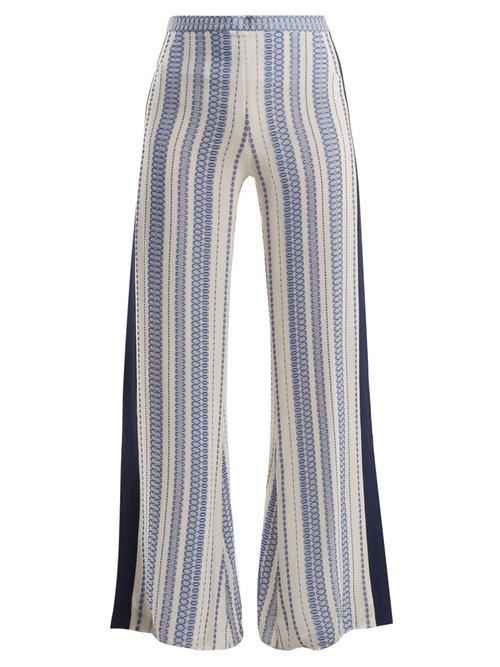 Matchesfashion.com Zeus + Dione - Alcyone Geometric Jacquard Silk Blend Trousers - Womens - White Multi