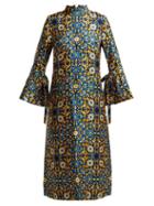 Matchesfashion.com La Doublej - Happy Wrist Geometric Floral Print Silk Dress - Womens - Blue Print