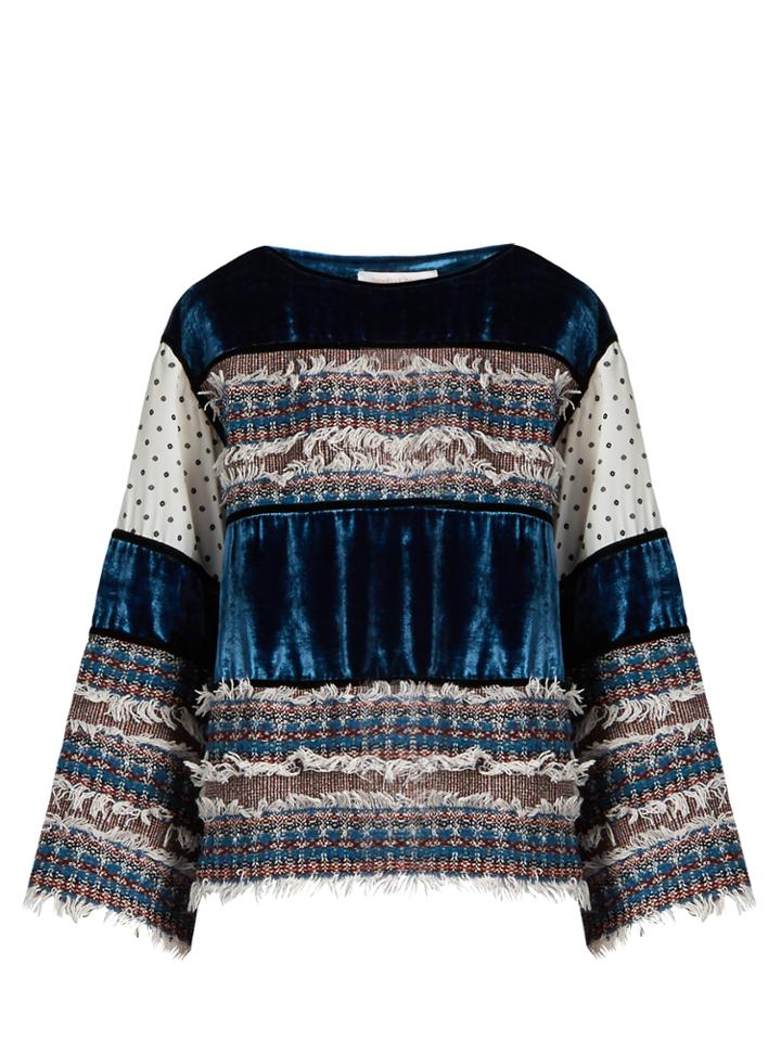 See By Chloé Tweed And Velvet-panelled Top