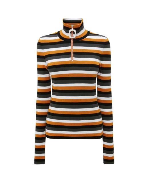 Ladies Rtw Jw Anderson - Striped Zip-neck Sweater - Womens - Brown Stripe