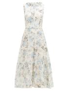 Matchesfashion.com Goat - July Floral-print Cotton-blend Organza Dress - Womens - Light Blue