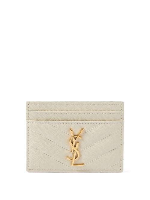 Saint Laurent - Ysl-logo Quilted-leather Cardholder - Womens - Cream
