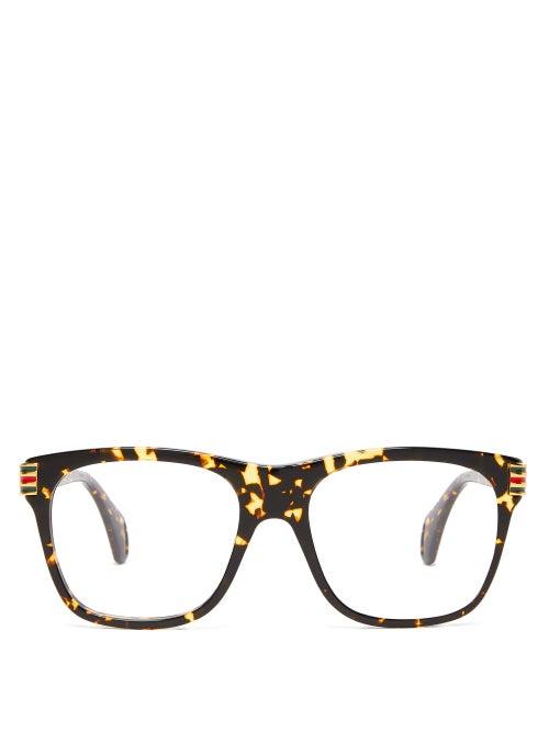 Matchesfashion.com Gucci - Web Stripe Square Tortoiseshell Acetate Glasses - Mens - Tortoiseshell