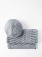 Johnstons Of Elgin - Herringbone-cashmere Beret And Scarf Set - Womens - Pale Blue