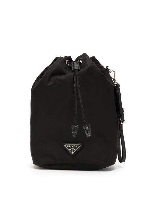 Matchesfashion.com Prada - Logo Plaque Drawstring Nylon Wristlet Pouch - Womens - Black