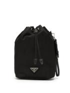 Matchesfashion.com Prada - Logo Plaque Drawstring Nylon Wristlet Pouch - Womens - Black