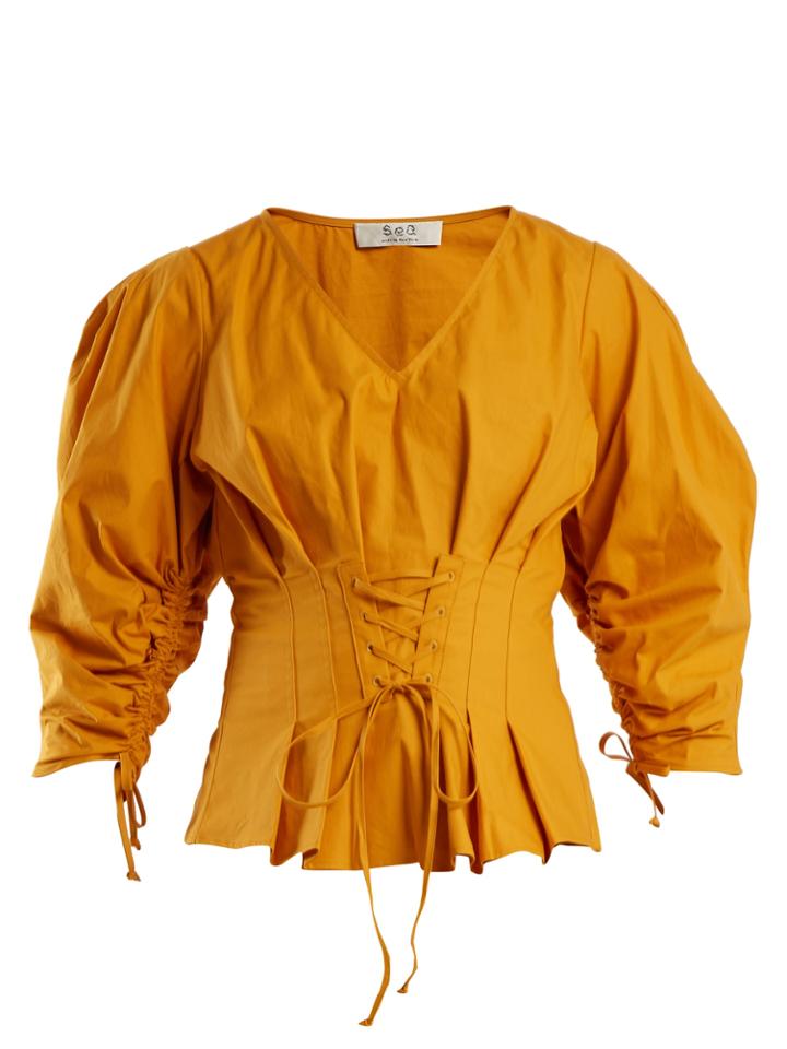 Sea Windbreaker Corset-waist Cotton-blend Top