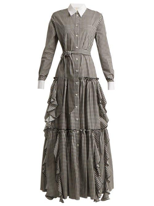 Matchesfashion.com Sara Battaglia - Gingham Cotton Dress - Womens - Black White