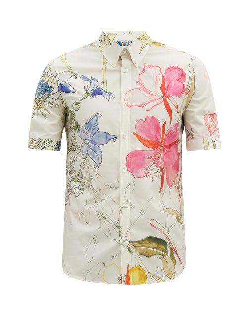 Matchesfashion.com Alexander Mcqueen - Deconstructed Floral-print Cotton Shirt - Mens - White Multi