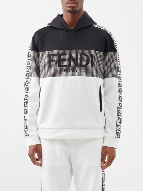 Fendi - Logo-embroidered Panelled-jersey Hoodie - Mens - Black White Multi