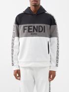Fendi - Logo-embroidered Panelled-jersey Hoodie - Mens - Black White Multi