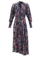 Isabel Marant - Bisma Floral-print Tie-neck Silk-blend Dress - Womens - Navy Multi