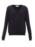 Matchesfashion.com Giuliva Heritage Collection - The Euridice V Neck Virgin Wool Sweater - Womens - Navy