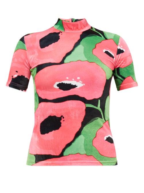 Matchesfashion.com Richard Quinn - Poppy Print Velvet Top - Womens - Pink Multi