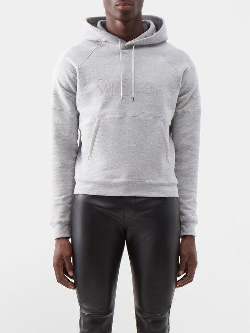 Saint Laurent - Logo-embroidered Cotton-jersey Hoodie - Mens - Grey Marl