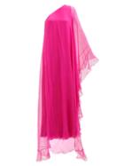 Matchesfashion.com Valentino - One-shoulder Chiffon-overlay Silk Gown - Womens - Pink