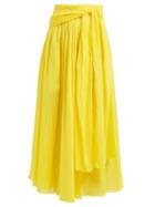 Matchesfashion.com Three Graces London - Dorothea Waist Tie Crinkle Cotton Skirt - Womens - Yellow