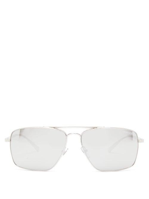 Matchesfashion.com Versace - Greek Key-engraved Navigator Metal Sunglasses - Mens - Silver