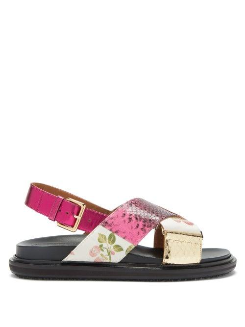 Matchesfashion.com Marni - Fussbett Patchwork Leather Sandals - Womens - Multi