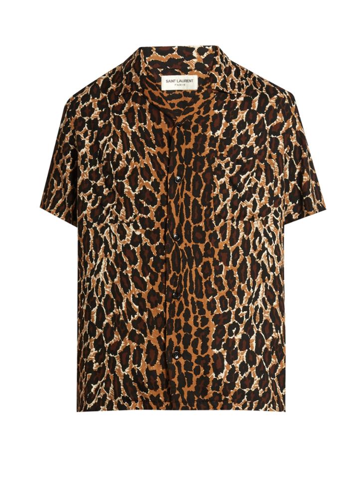 Saint Laurent Short-sleeved Leopard-print Twill Shirt