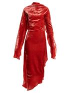 Matchesfashion.com Paula Knorr - Relief Waterfall Ruffled Silk Blend Velvet Dress - Womens - Pink