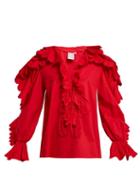 Matchesfashion.com Horror Vacui - Celestine Scalloped Cotton Blouse - Womens - Red