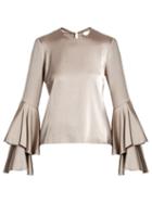 Matchesfashion.com Galvan - Tiered Sleeve Crepe Back Satin Top - Womens - Silver