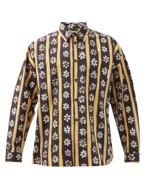 Marni - Daisy-print Cotton Shirt - Mens - Black Yellow