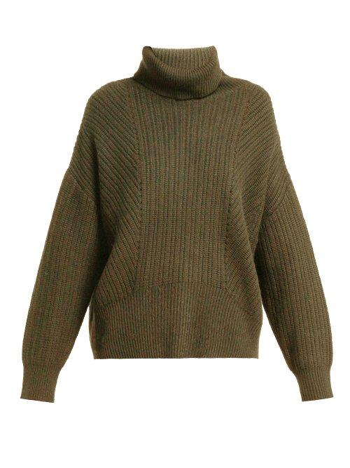 Matchesfashion.com Nili Lotan - Kiernan Ribbed Knit Cashmere Roll Neck Sweater - Womens - Khaki