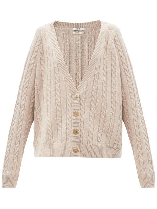 Co - V-neck Cable-knit Cashmere Cardigan - Womens - Brown