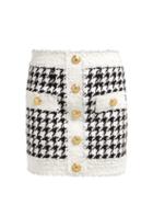 Matchesfashion.com Balmain - Houndstooth Tweed Mini Skirt - Womens - Black White