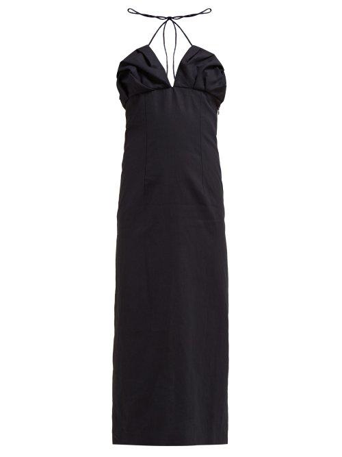 Matchesfashion.com Jacquemus - Bambino Halterneck Linen Midi Dress - Womens - Navy