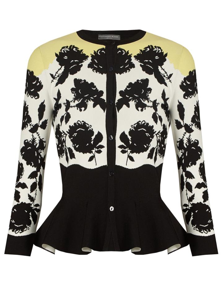 Alexander Mcqueen Rose-intarsia Peplum-hem Cardigan