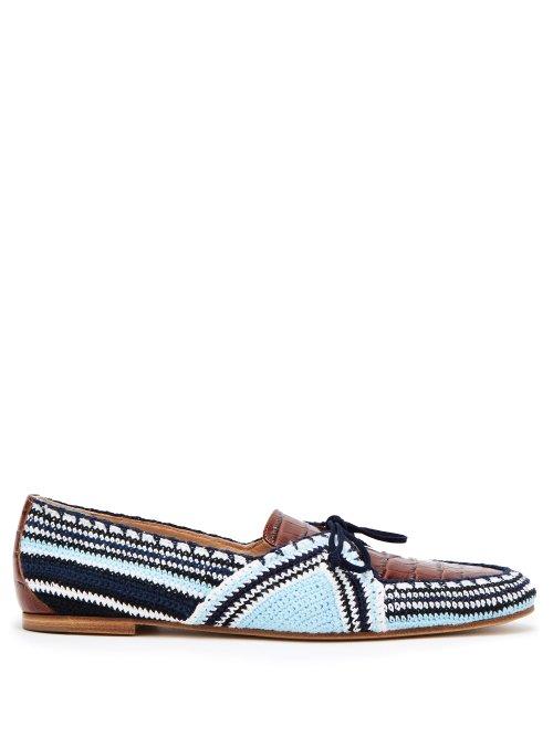 Matchesfashion.com Gabriela Hearst - Hays Crocodile Effect Leather And Crochet Loafers - Womens - Blue Multi