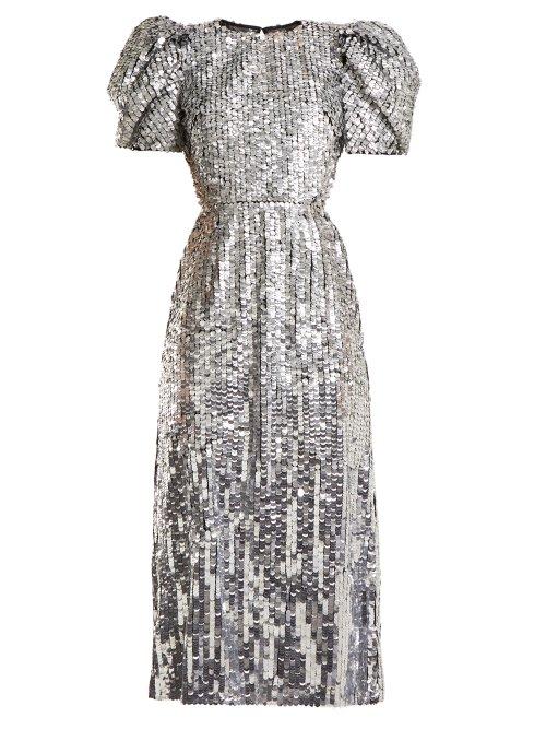 Matchesfashion.com Carolina Herrera - Open Back Sequined Tulle Gown - Womens - Silver