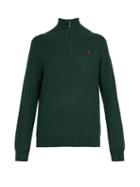 Matchesfashion.com Polo Ralph Lauren - Logo Embroidered Half Zip Cotton Piqu Sweater - Mens - Green
